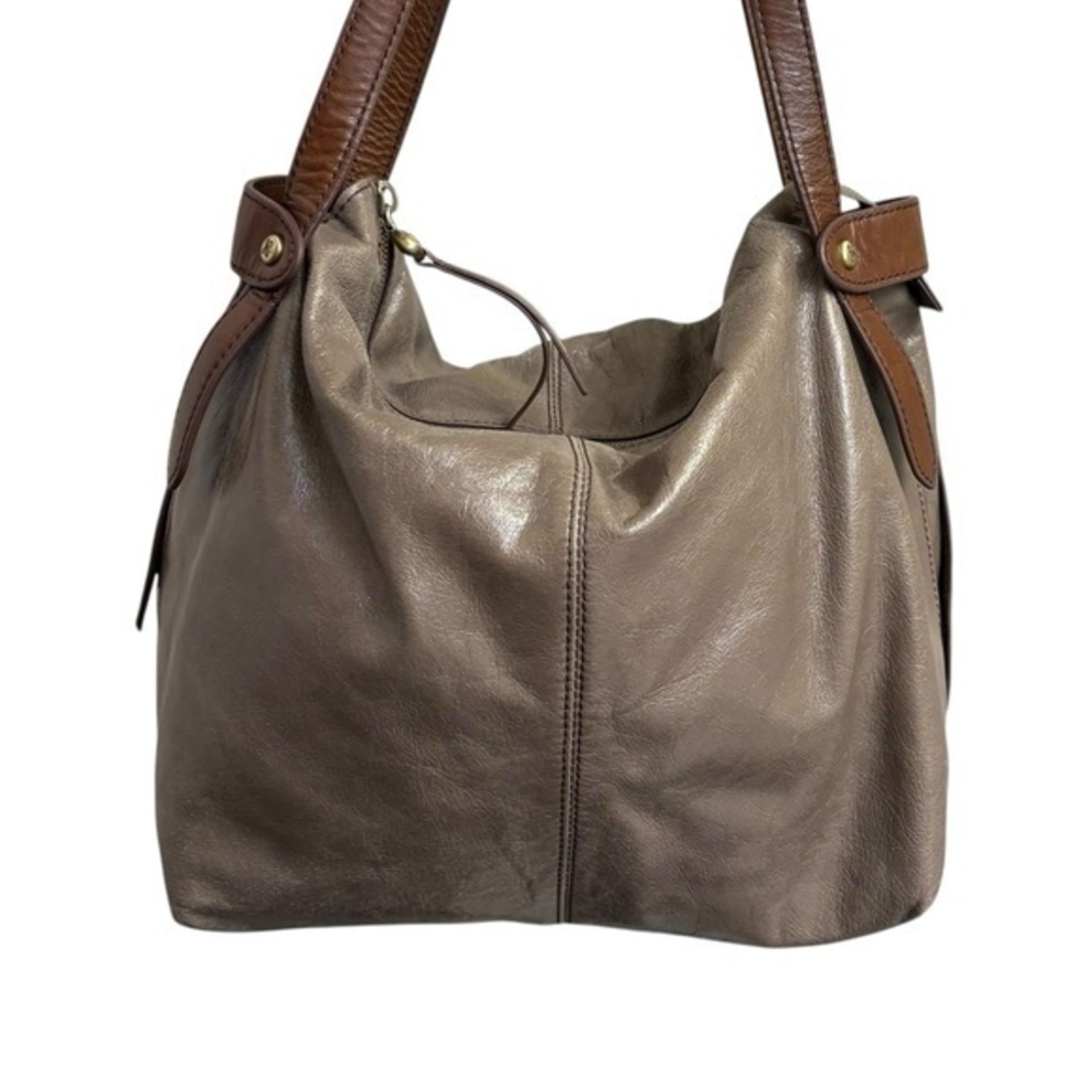 Hobo brown gray taupe leather shoulder hobo bag